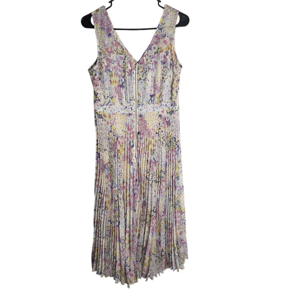 Plenty Tracey Reese Accordion Pleated Floral Romantic Whimsy Vneck Dress 6 - Picture 5 of 9